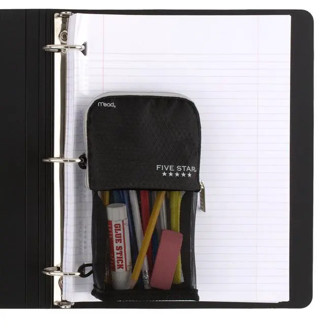Alt view image 4 of 7 - Pencil Pouch, Pen Case, Stand 'N Store Zipper Pouch, Fits 3-Ring Binder, Storage Organizer for Supplies Earbuds Chargers Cables Makeup, Black/Grey (505160A-ECM)