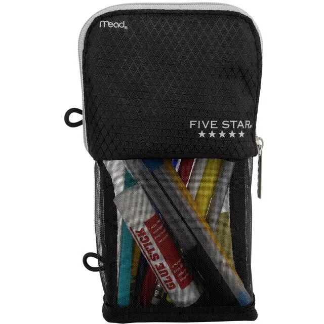 Alt view image 5 of 7 - Pencil Pouch, Pen Case, Stand 'N Store Zipper Pouch, Fits 3-Ring Binder, Storage Organizer for Supplies Earbuds Chargers Cables Makeup, Black/Grey (505160A-ECM)