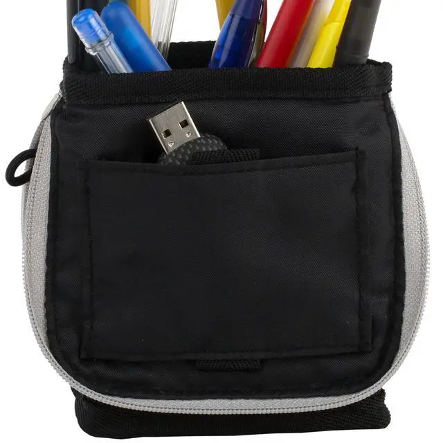 Alt view image 6 of 7 - Pencil Pouch, Pen Case, Stand 'N Store Zipper Pouch, Fits 3-Ring Binder, Storage Organizer for Supplies Earbuds Chargers Cables Makeup, Black/Grey (505160A-ECM)