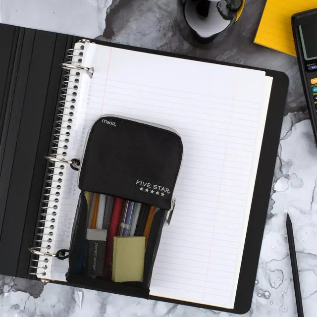 Alt view image 7 of 7 - Pencil Pouch, Pen Case, Stand 'N Store Zipper Pouch, Fits 3-Ring Binder, Storage Organizer for Supplies Earbuds Chargers Cables Makeup, Black/Grey (505160A-ECM)