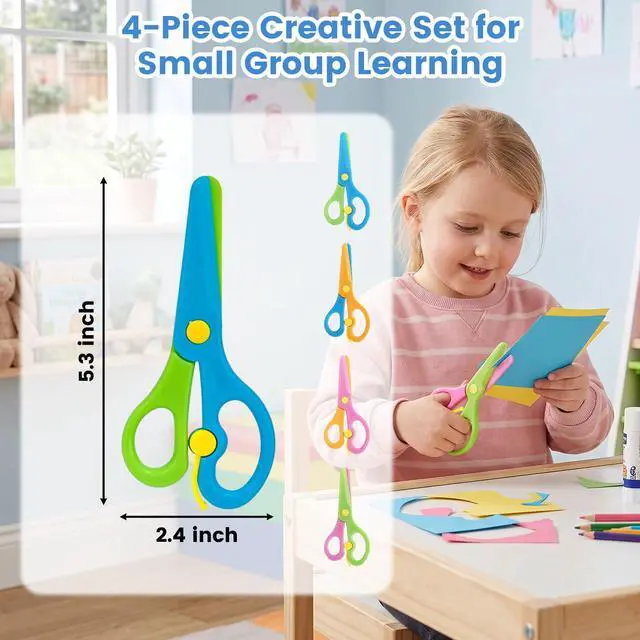Alt view image 2 of 6 - 4PCS Toddler Safety Scissors, Blunt Tip Scissor, Anti-Pinch | Preschool Training Art Supplies for Kids, Child Hand Eye Coordination Development, Playdough Tools Crafts Essentials