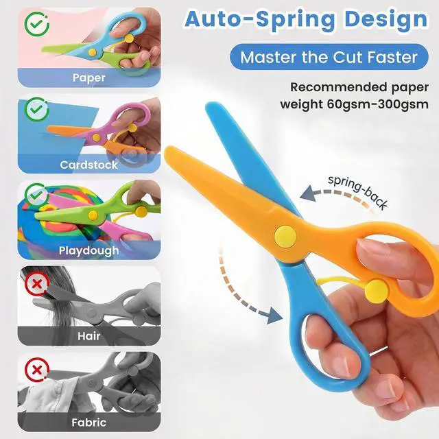 Alt view image 3 of 6 - 4PCS Toddler Safety Scissors, Blunt Tip Scissor, Anti-Pinch | Preschool Training Art Supplies for Kids, Child Hand Eye Coordination Development, Playdough Tools Crafts Essentials