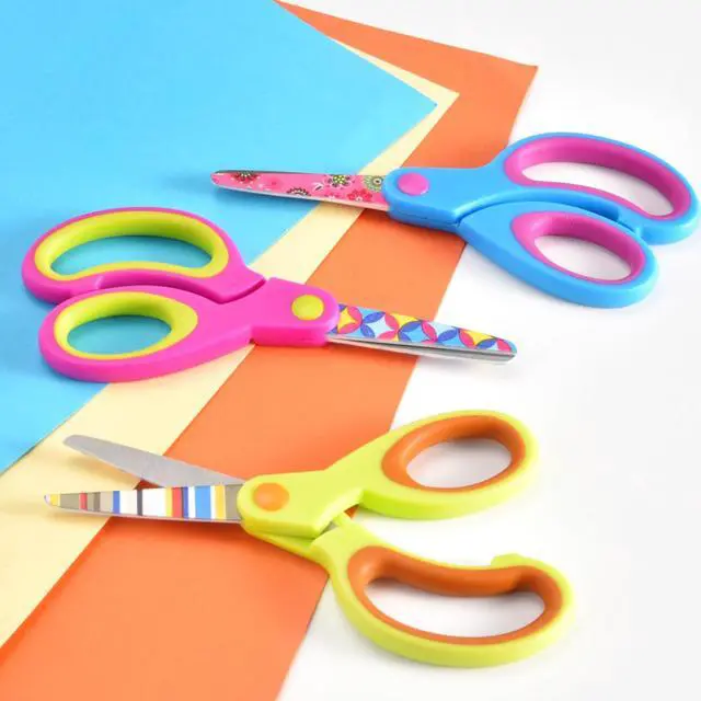Alt view image 2 of 7 - Kids Scissors Set, Safety Children Scissors with Blunt-Tip Floral Print Blade and Soft Grip, Great for DIY, Arts, Home, School Classroom Use, Blue/Purple/Yellow