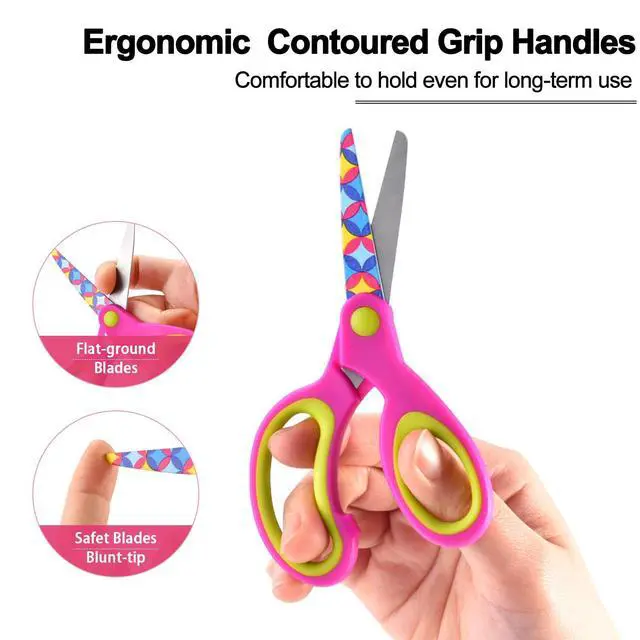 Alt view image 3 of 7 - Kids Scissors Set, Safety Children Scissors with Blunt-Tip Floral Print Blade and Soft Grip, Great for DIY, Arts, Home, School Classroom Use, Blue/Purple/Yellow