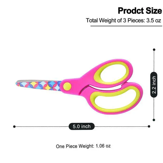 Alt view image 4 of 7 - Kids Scissors Set, Safety Children Scissors with Blunt-Tip Floral Print Blade and Soft Grip, Great for DIY, Arts, Home, School Classroom Use, Blue/Purple/Yellow