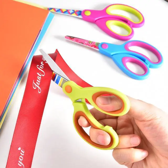 Alt view image 6 of 7 - Kids Scissors Set, Safety Children Scissors with Blunt-Tip Floral Print Blade and Soft Grip, Great for DIY, Arts, Home, School Classroom Use, Blue/Purple/Yellow