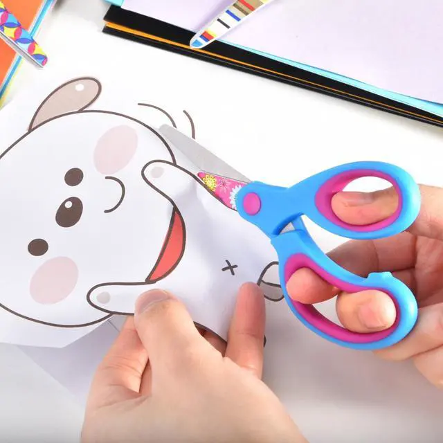 Alt view image 5 of 7 - Kids Scissors Set, Safety Children Scissors with Blunt-Tip Floral Print Blade and Soft Grip, Great for DIY, Arts, Home, School Classroom Use, Blue/Purple/Yellow