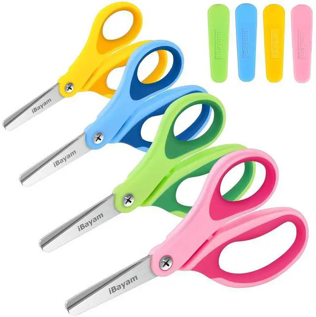 Main image of 5" Kid Scissors Soft Grip, Blunt Tips, Right & Left Handed, 4 Colors | Premium Stainless Steel Blades, Soft Non-Slip Handle, Protective Cover, School Classroom Toddler Arts & Crafts, Ages 4+