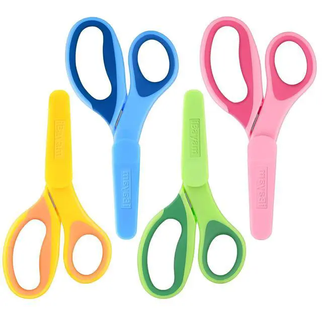 Alt view image 2 of 7 - 5" Kid Scissors Soft Grip, Blunt Tips, Right & Left Handed, 4 Colors | Premium Stainless Steel Blades, Soft Non-Slip Handle, Protective Cover, School Classroom Toddler Arts & Crafts, Ages 4+