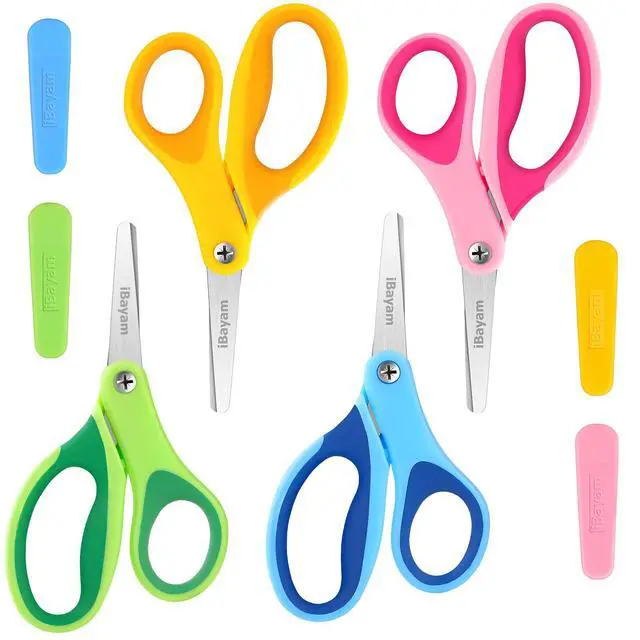 Alt view image 7 of 7 - 5" Kid Scissors Soft Grip, Blunt Tips, Right & Left Handed, 4 Colors | Premium Stainless Steel Blades, Soft Non-Slip Handle, Protective Cover, School Classroom Toddler Arts & Crafts, Ages 4+