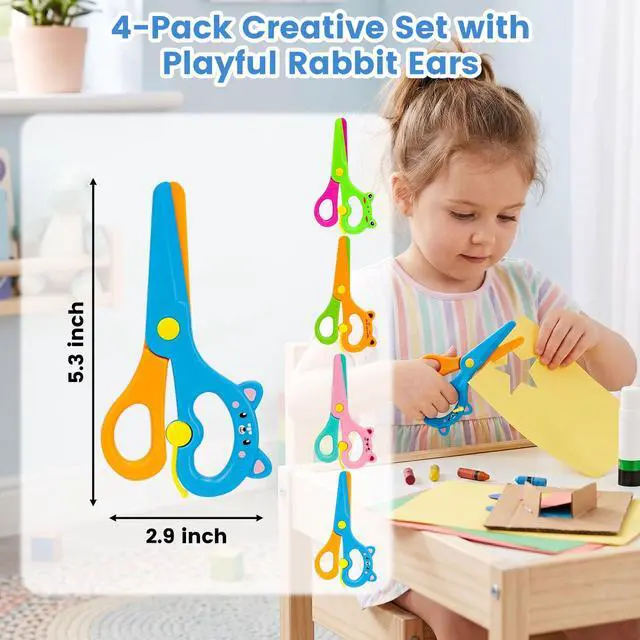 Alt view image 2 of 6 - 4PCS Toddler Safety Scissors, Blunt Tip Training Scissors | ABS, Anti-Pinch Design for Kids, for Playdough Tools and DIY Art Craft Supplies, Cutting Skills, Toddler School Essentials