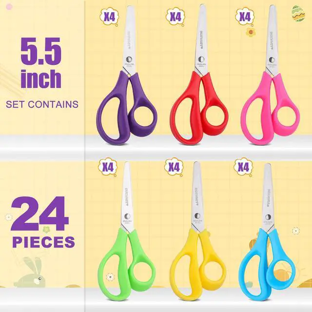 Alt view image 2 of 7 - 24 Pack 5.5" Kids Scissors Safety Small Child Scissors for School | 5 Inch Kid Scissors Bulk Blunt Round Tip Scissors Student Children Scissors for Classroom Kindergarten Age 5-8 Comfort Grip
