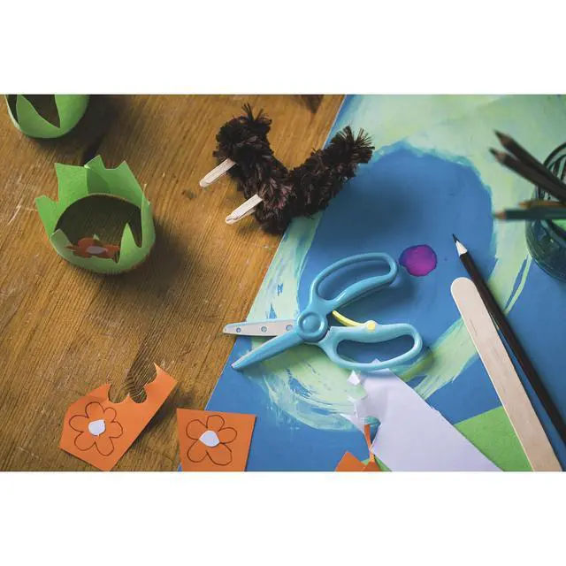 Alt view image 7 of 7 - Training Scissors for Ages 3+ (3-Pack), Small Kids Safety Scissors with Training Lever, Easy to Use, Art Supplies, Turquoise and Red