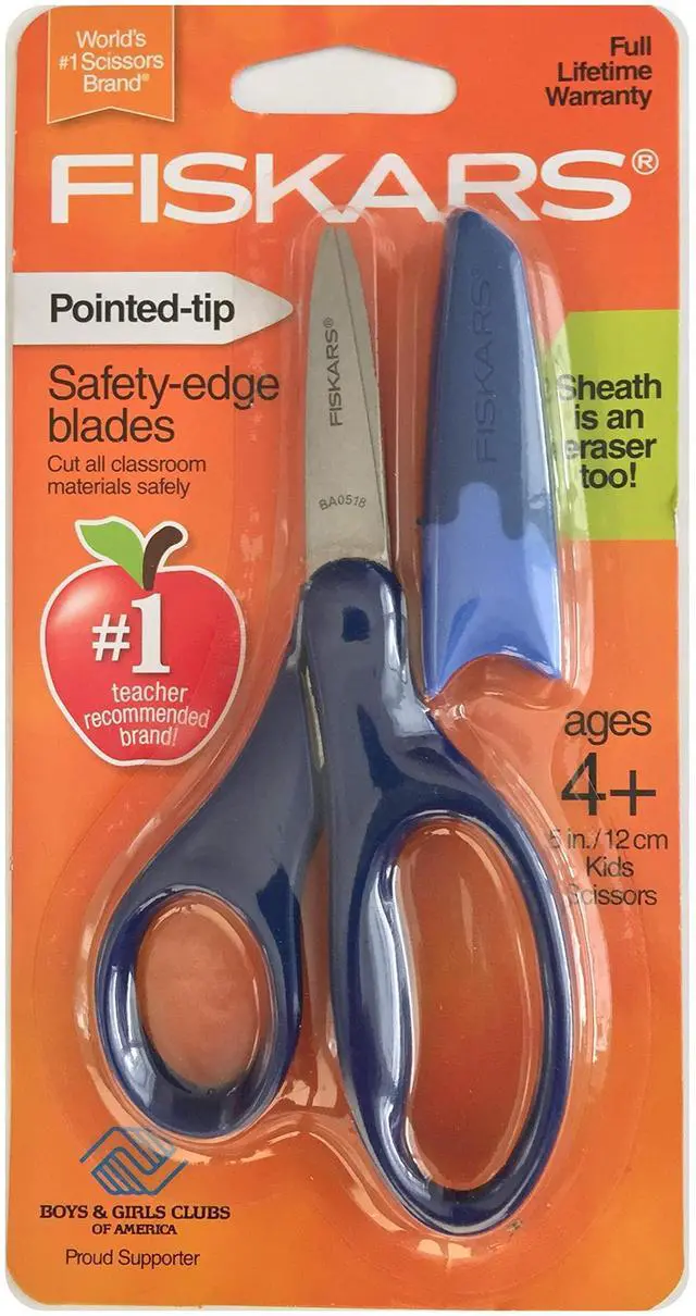 Main image of Safety-Edge Pointed-tip Kids Scissors - 5 inches - Blue - Includes Blade Cover