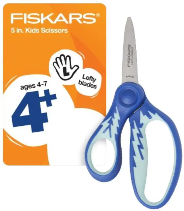 Main image of 5" SoftGrip Kids Left-Handed Pointed-Tip Scissors, Ages 4-7, Blue | Scissors with Safety Edge Blades for School or Crafting, Ergonomic Handles Designed for Kids Hands, Back to School Supplies