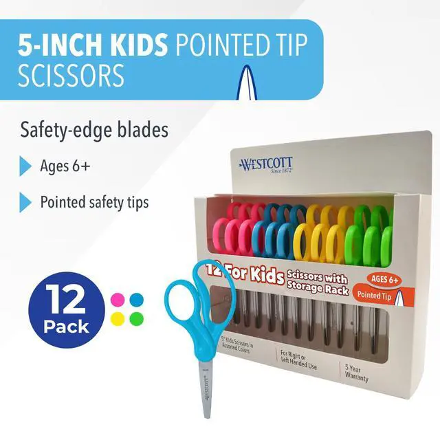 Alt view image 2 of 7 - Right & Left-Handed Scissors For Kids - Back to School Essentials, Classroom Must Haves, Art Supplies - 5-Inch Pointed Safety Scissors - Assorted Colors - 12 Pack (ACM13141)