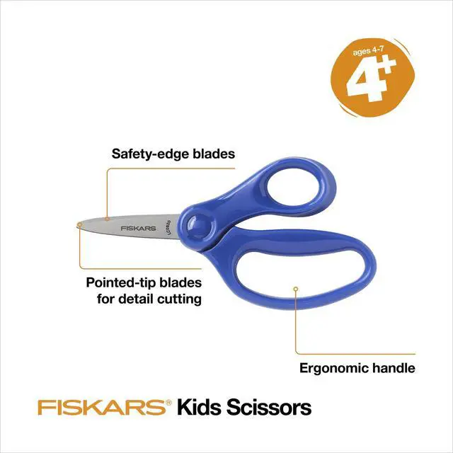Alt view image 3 of 7 - 5" Pointed-Tip Kids Scissors, Age 4-7, Red, Blue, Turquoise, 3-Pack | Scissors with Safety Edge Blades for School or Crafting, Ergonomic Handles Designed for Kids Hands, Back to School Supplies