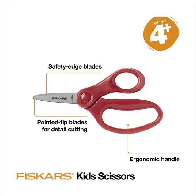 Alt view image 4 of 7 - 5" Pointed-Tip Kids Scissors, Age 4-7, Red, Blue, Turquoise, 3-Pack | Scissors with Safety Edge Blades for School or Crafting, Ergonomic Handles Designed for Kids Hands, Back to School Supplies