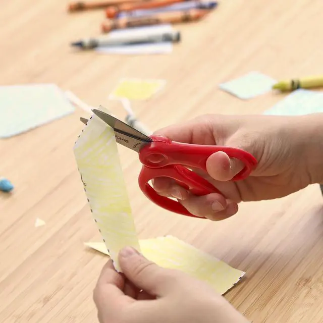 Alt view image 7 of 7 - 5" Pointed-Tip Kids Scissors, Age 4-7, Red, Blue, Turquoise, 3-Pack | Scissors with Safety Edge Blades for School or Crafting, Ergonomic Handles Designed for Kids Hands, Back to School Supplies