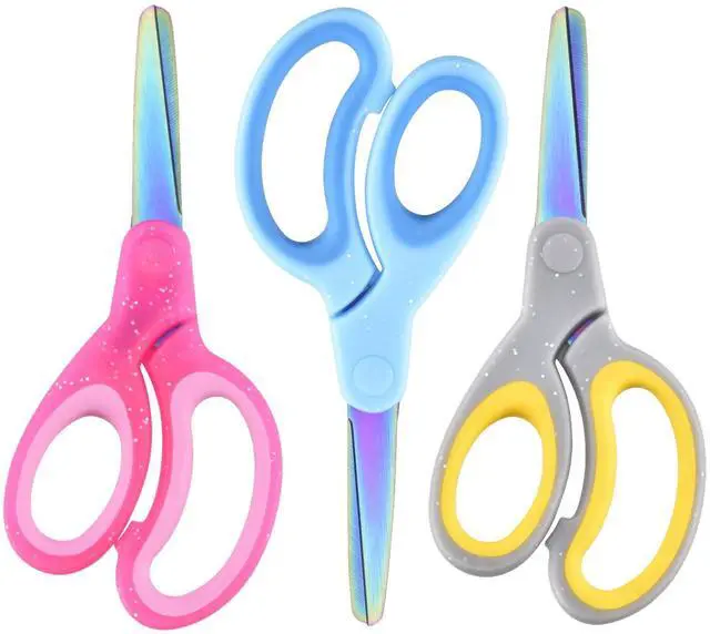 Main image of 5" Kids Scissors Set(3 Pcs), Safety Rounded edge Blunt-Tip, Titanium Coating Blades, Comfort Grip for School Classroom Children and Toddler Cutting Craft Paper, Glitter Assorted Color