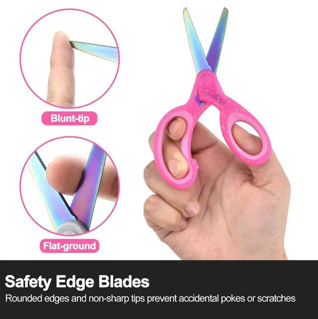 Alt view image 3 of 7 - 5" Kids Scissors Set(3 Pcs), Safety Rounded edge Blunt-Tip, Titanium Coating Blades, Comfort Grip for School Classroom Children and Toddler Cutting Craft Paper, Glitter Assorted Color