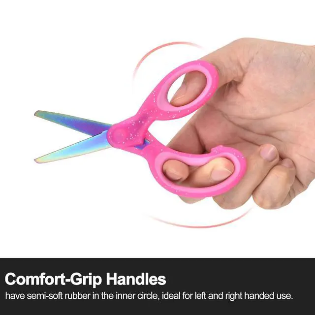 Alt view image 4 of 7 - 5" Kids Scissors Set(3 Pcs), Safety Rounded edge Blunt-Tip, Titanium Coating Blades, Comfort Grip for School Classroom Children and Toddler Cutting Craft Paper, Glitter Assorted Color