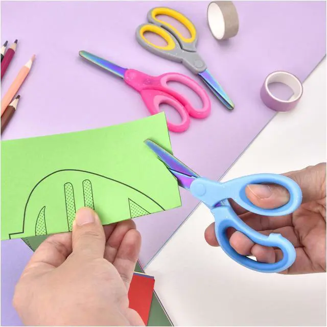 Alt view image 7 of 7 - 5" Kids Scissors Set(3 Pcs), Safety Rounded edge Blunt-Tip, Titanium Coating Blades, Comfort Grip for School Classroom Children and Toddler Cutting Craft Paper, Glitter Assorted Color