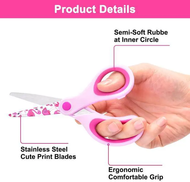 Alt view image 4 of 7 - 5" Kids Safety Scissors 3 Pack, Blunt-Tip Stainless Steel Blades (Print Design) & Ergonomic Comfort Handles, for Toddlers, Children, Small School Students, Craft Cutting Paper, Assorted Colors
