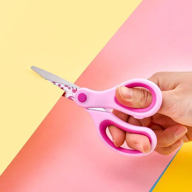 Alt view image 6 of 7 - 5" Kids Safety Scissors 3 Pack, Blunt-Tip Stainless Steel Blades (Print Design) & Ergonomic Comfort Handles, for Toddlers, Children, Small School Students, Craft Cutting Paper, Assorted Colors