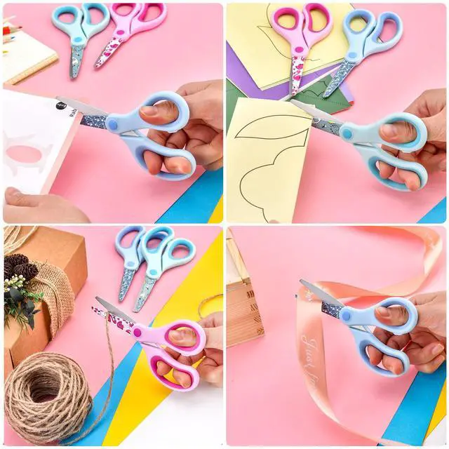 Alt view image 7 of 7 - 5" Kids Safety Scissors 3 Pack, Blunt-Tip Stainless Steel Blades (Print Design) & Ergonomic Comfort Handles, for Toddlers, Children, Small School Students, Craft Cutting Paper, Assorted Colors