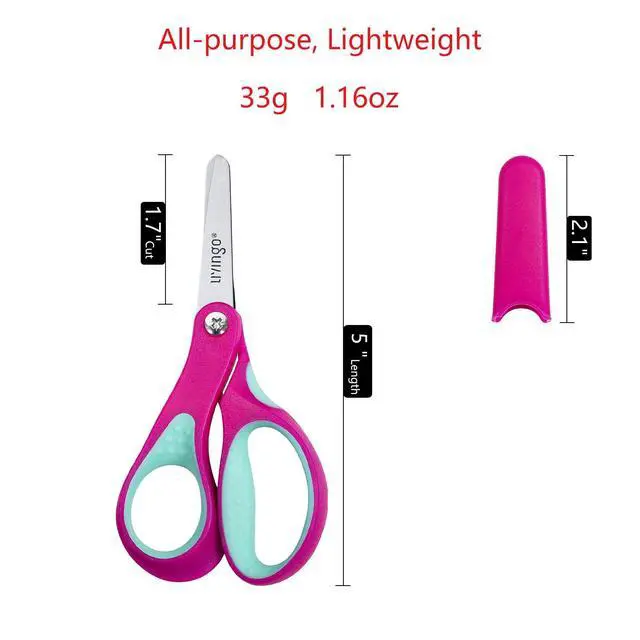 Alt view image 4 of 7 - Left Handed Kids Scissors for School 5" Blunt Safety 3 Pack | Ages 4+, Blade Covers Included, Comfort Grip, Stainless Steel Blade, Classroom Paper Craft Supplies