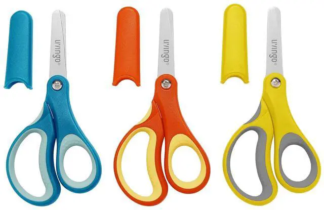 Main image of Kids Safety Scissors 3 Pack, 5" Blunt School Craft | Protective Blade Covers, Left Right Handle Design, Ages 4+, Preschool Classroom Supplies