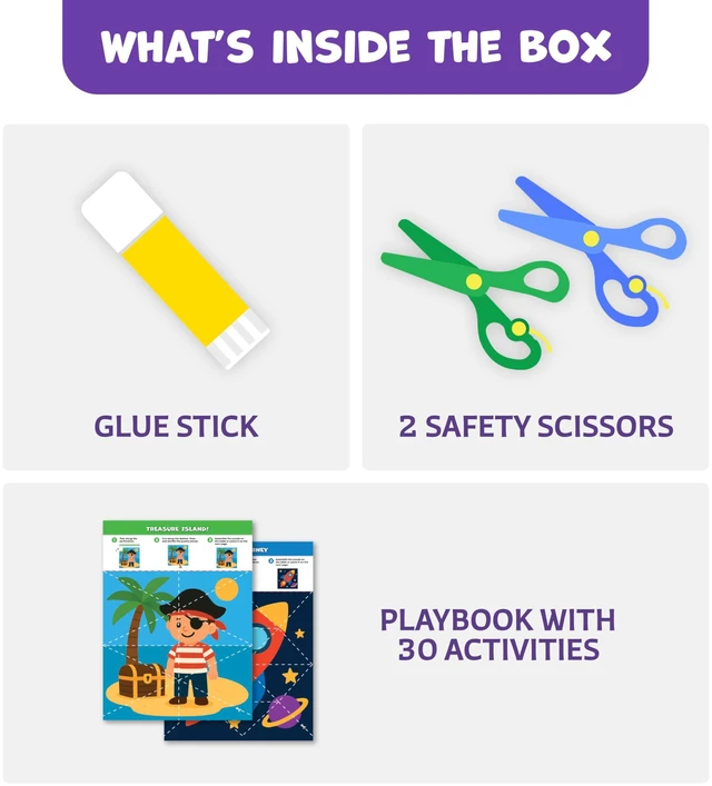 Alt view image 2 of 6 - Snip & Shape Scissor Skills Activity Book with Toddler & Kids Scissors 3-5 | 30 cutting crafts for fine motor skills, 2x childrens safety scissors, kindergarten & preschool learning activity workbook