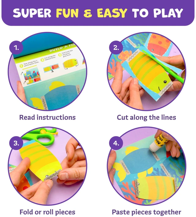 Alt view image 5 of 6 - Snip & Shape Scissor Skills Activity Book with Toddler & Kids Scissors 3-5 | 30 cutting crafts for fine motor skills, 2x childrens safety scissors, kindergarten & preschool learning activity workbook
