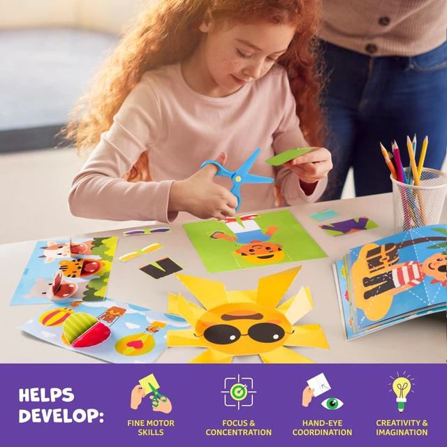 Alt view image 6 of 6 - Snip & Shape Scissor Skills Activity Book with Toddler & Kids Scissors 3-5 | 30 cutting crafts for fine motor skills, 2x childrens safety scissors, kindergarten & preschool learning activity workbook