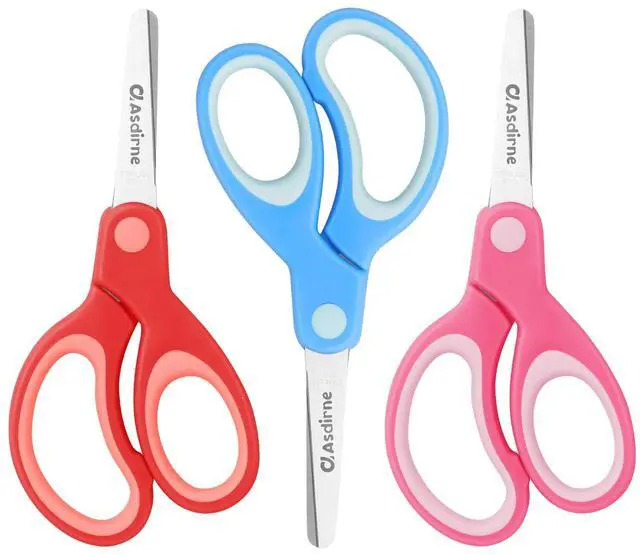 Main image of Kids Scissors, Safety Children Scissors, Right-Handed, Stainless Steel Blades, Soft Grip, 3 Pack, Assorted Color, 13.5cm