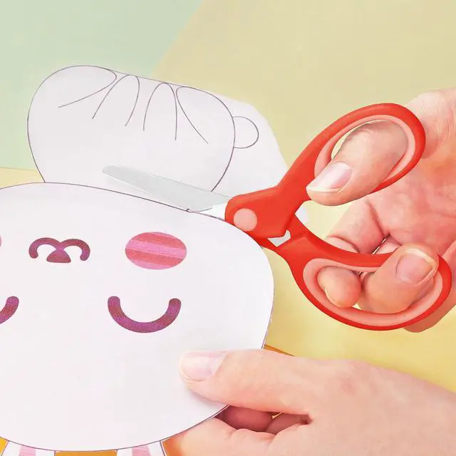 Alt view image 2 of 7 - Kids Scissors, Safety Children Scissors, Right-Handed, Stainless Steel Blades, Soft Grip, 3 Pack, Assorted Color, 13.5cm