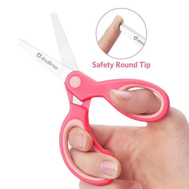 Alt view image 3 of 7 - Kids Scissors, Safety Children Scissors, Right-Handed, Stainless Steel Blades, Soft Grip, 3 Pack, Assorted Color, 13.5cm