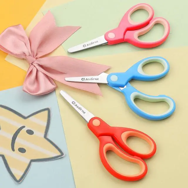 Alt view image 7 of 7 - Kids Scissors, Safety Children Scissors, Right-Handed, Stainless Steel Blades, Soft Grip, 3 Pack, Assorted Color, 13.5cm