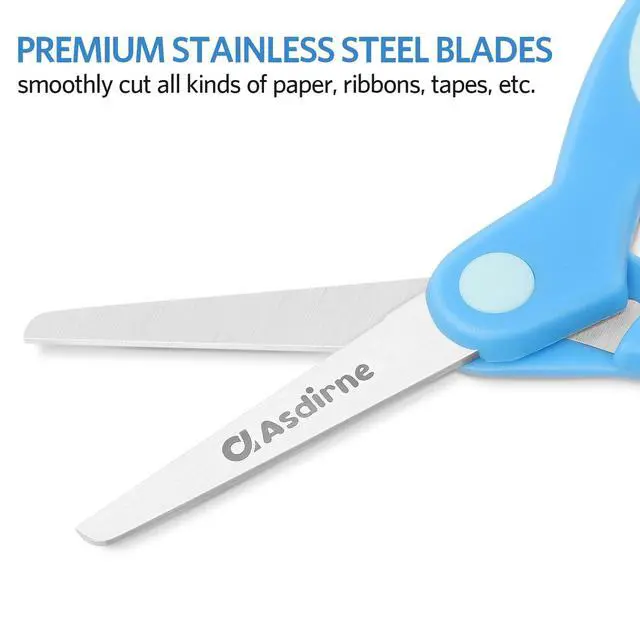 Alt view image 5 of 7 - Kids Scissors, Safety Children Scissors, Right-Handed, Stainless Steel Blades, Soft Grip, 3 Pack, Assorted Color, 13.5cm