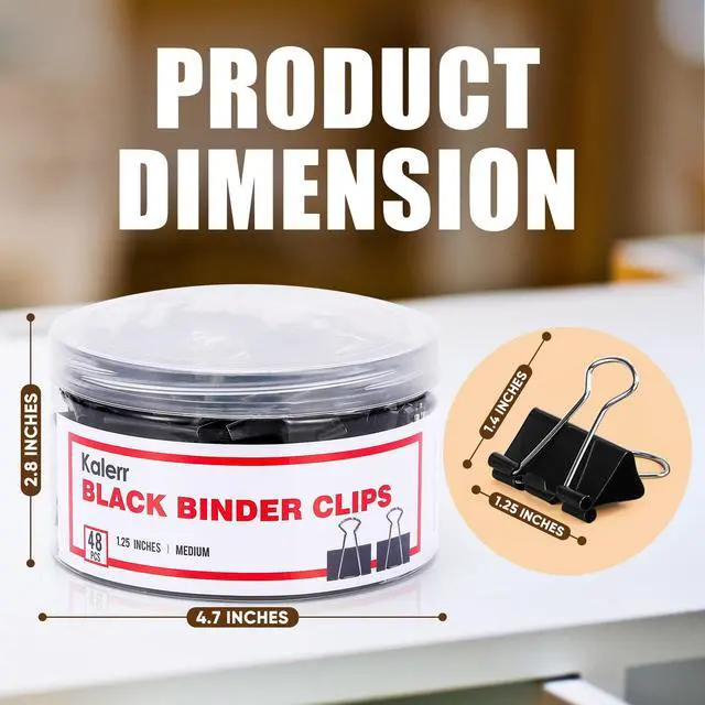 Alt view image 2 of 7 - Binder Clips, 48 Pcs Medium Binder Clips, Kalerr Black Binder Clip Medium, 1.25 Inches Office Clip with Container, Paper Binder Clip Office Supplies, Paper Clamps Bulk for Office, Home, School