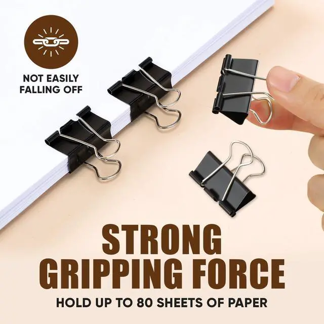 Alt view image 3 of 7 - Binder Clips, 48 Pcs Medium Binder Clips, Kalerr Black Binder Clip Medium, 1.25 Inches Office Clip with Container, Paper Binder Clip Office Supplies, Paper Clamps Bulk for Office, Home, School