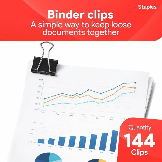 Alt view image 2 of 7 - Medium Binder Clips, 0.63 Inch Capacity, Black, 144 Clips/Pack | Secure paper organization for office, school, and home filing needs. Bulk pack of 144.