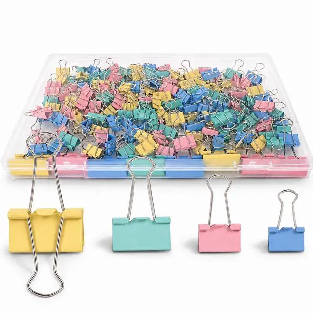 Main image of 180Pcs Colorful Binder Clips Assorted Size, Metal Paper Clips for Daily Use | Clips Office Supplies for Documents, Files, School Supplies, Home and Desk Organization