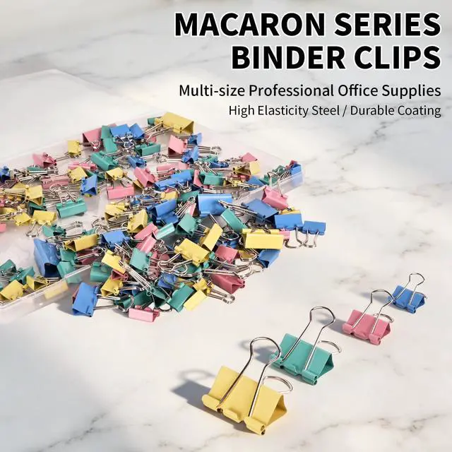 Alt view image 2 of 7 - 180Pcs Colorful Binder Clips Assorted Size, Metal Paper Clips for Daily Use | Clips Office Supplies for Documents, Files, School Supplies, Home and Desk Organization