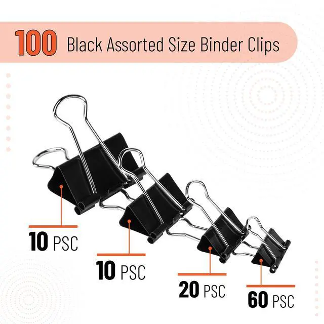 Alt view image 2 of 7 - Binder Clips, 100 pcs, Assorted Sizes, Black Binder Paper Clips | Bulk Paper Clamps for Office Supplies, Home, School, Business, Document Organizing