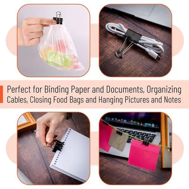 Alt view image 5 of 7 - Binder Clips, 100 pcs, Assorted Sizes, Black Binder Paper Clips | Bulk Paper Clamps for Office Supplies, Home, School, Business, Document Organizing