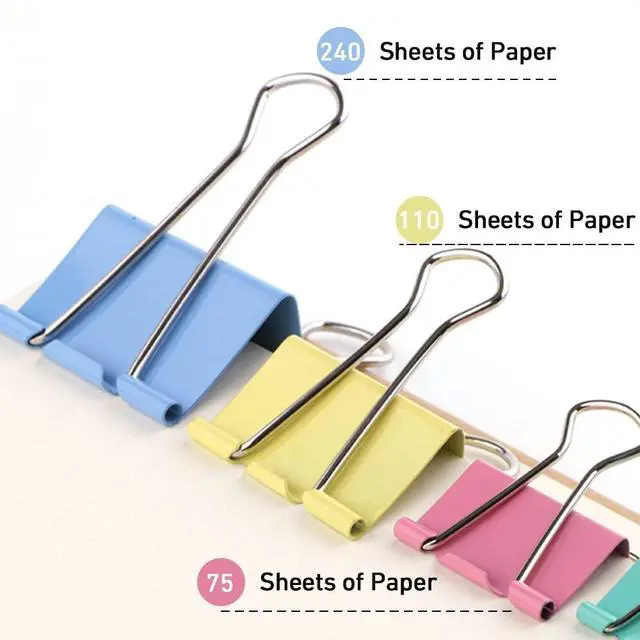 Alt view image 3 of 7 - 60pcs Colored Binder Clips Paper Clamps Assorted Size Small, Medium, Large Binder Paper Clips