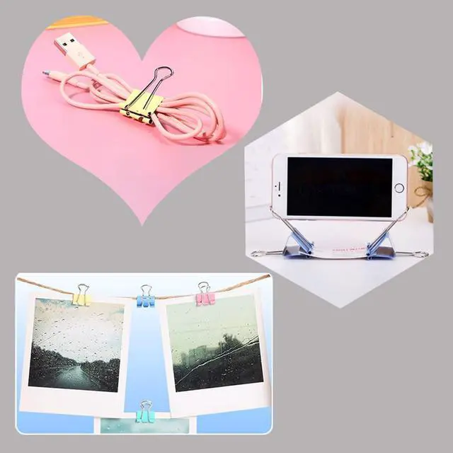 Alt view image 7 of 7 - 60pcs Colored Binder Clips Paper Clamps Assorted Size Small, Medium, Large Binder Paper Clips