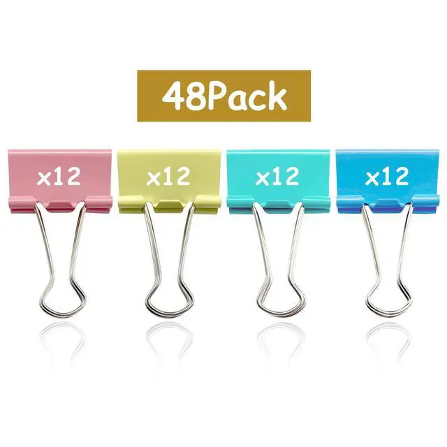 Alt view image 5 of 5 - 48 Pcs Medium Binder Clips, 1.25 inch(32mm), Colored Binder Clips, Paper Clamps Medium Size for Office Supplies, 4 Vibrant Colors